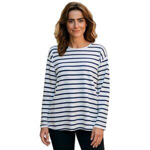 GAP Womens Soft Slub Scoop Neck Long Sleeve T-Shirt (White/Navy Blue, XX-Large)